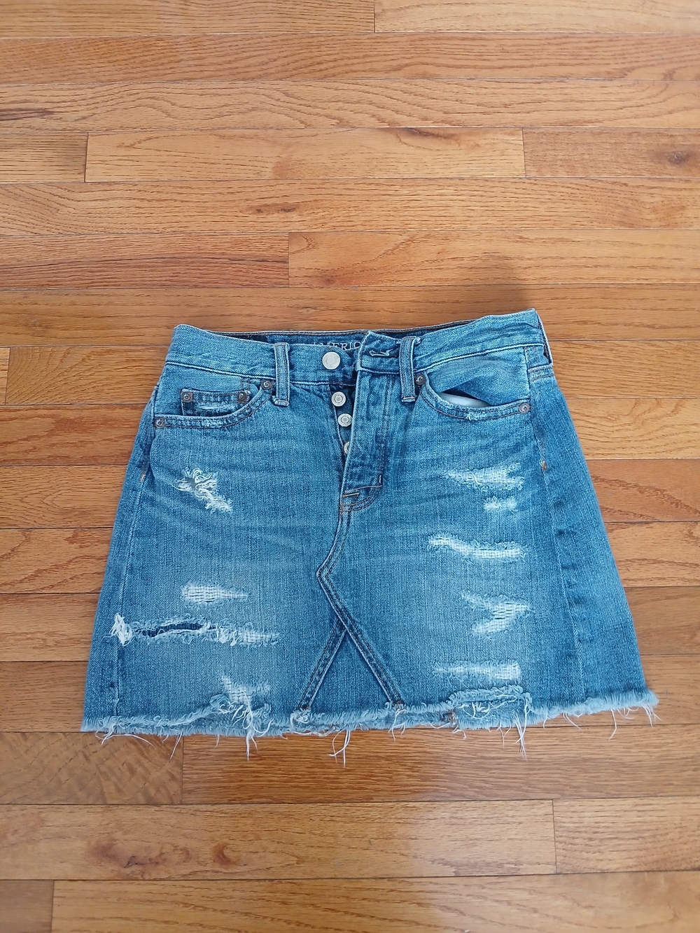 American Eagle Outfitters Blue Distressed Denim Mini Skirt
